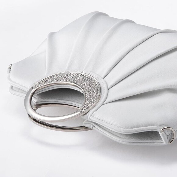 🆕Women Silver Clutch Purse Formal Soft Pleated Fabric Eveningbag Dressy Handbag - Picture 6 of 8